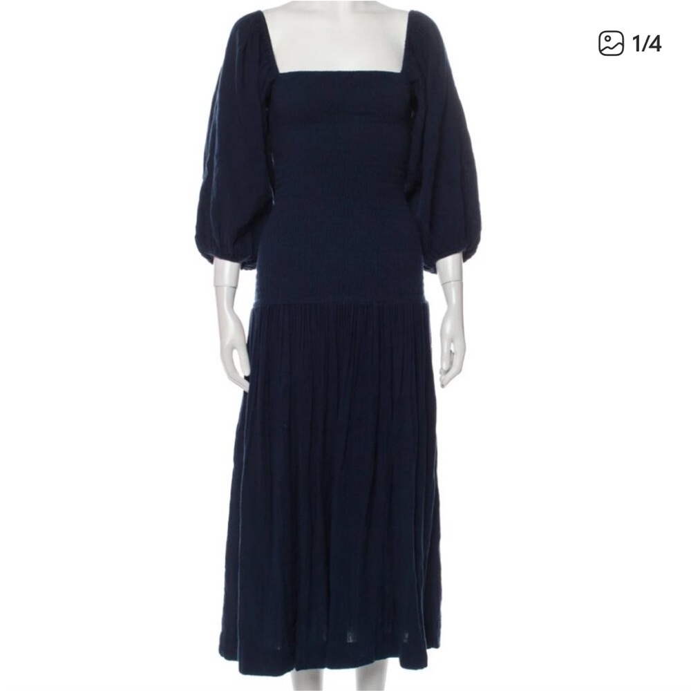 RHODE Navy Smocked Midi Dress